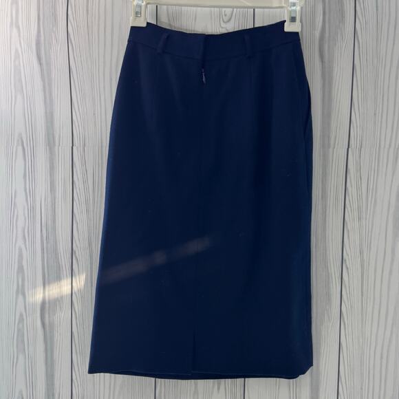 Vintage Wool Navy Evan Pickne Pencil Skirt Back Slit Pockets Classic USA Size 4 - Picture 3 of 6